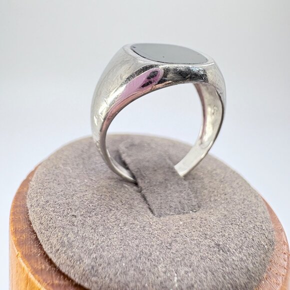 VTG Solid Sterling Silver 925 Black Onyx Tapered Band Signet Ring Size 9.25 - Picture 3 of 8